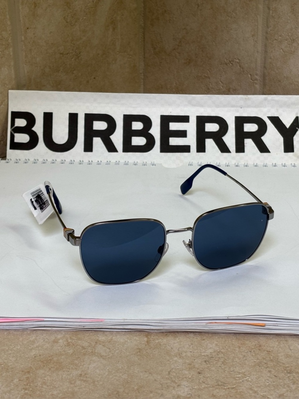 New Burberry BE3142 1003/80 Drew Silver Sunglasses Blue Lenses
